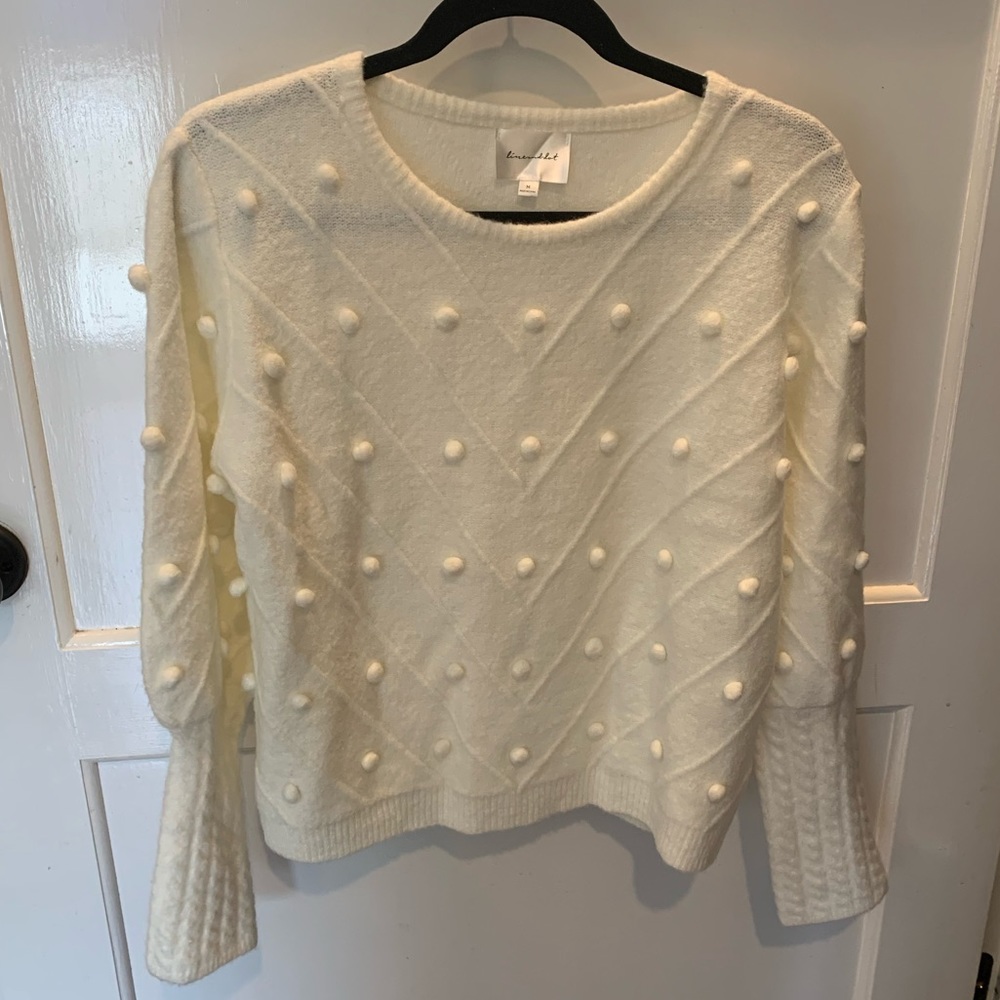 Anthropologie Line & Dot White Pom-Pom Sweater, M.